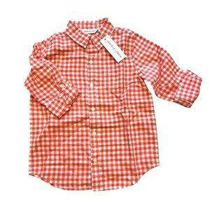 Janie And Jack Kids Light Red & White Checked Longsleeve Button Down Size 5